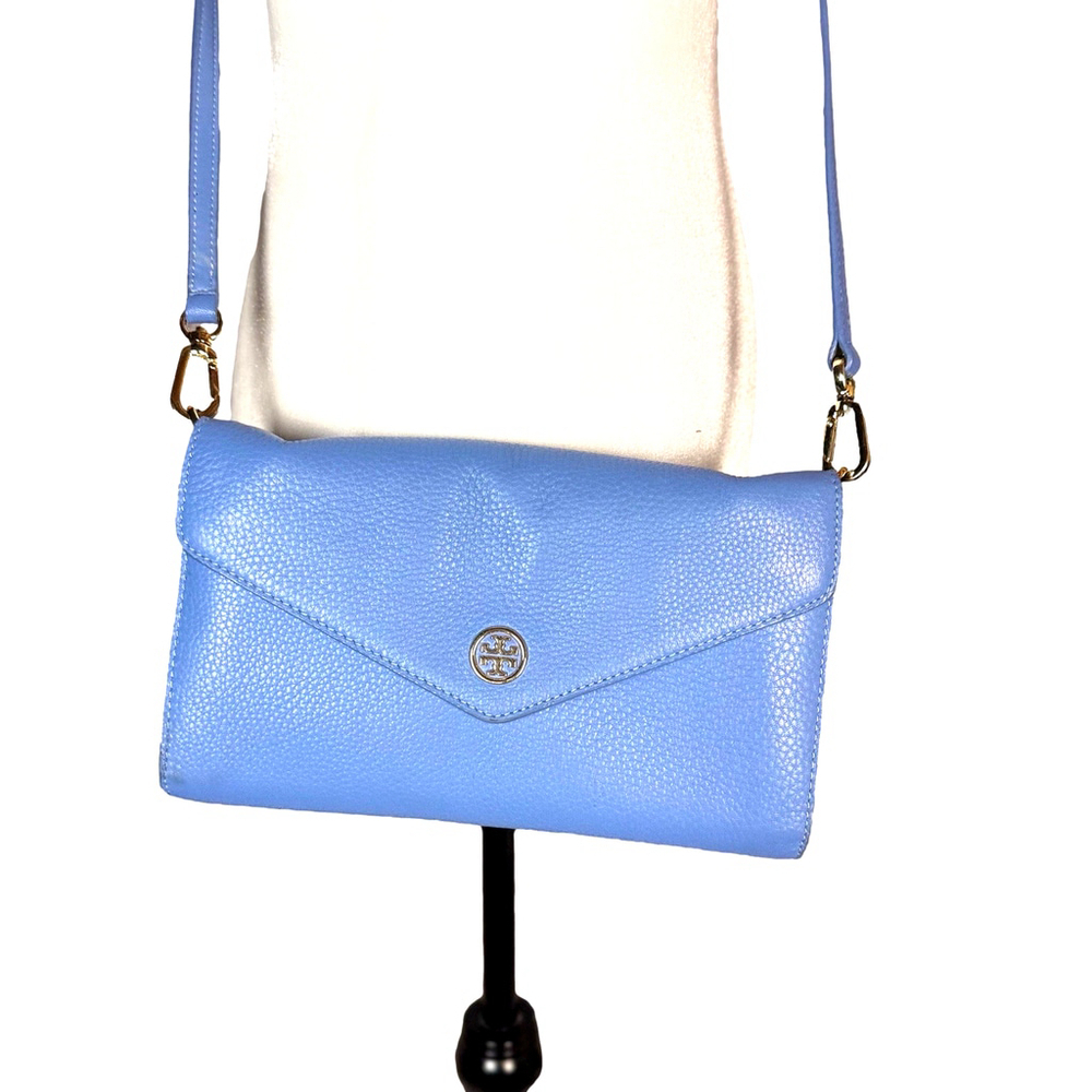 Tory Burch Sky Blue Leather Robinson Envelope Crossbody Bag - Picture 6 of 14
